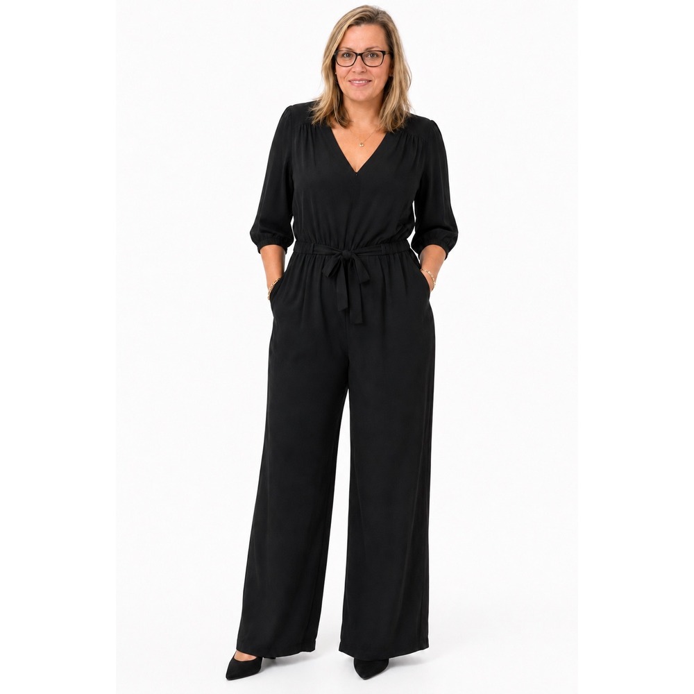A New Day Jumpsuit Women XXL Black Good Wide Leg V-Neck Tie Waist Pockets